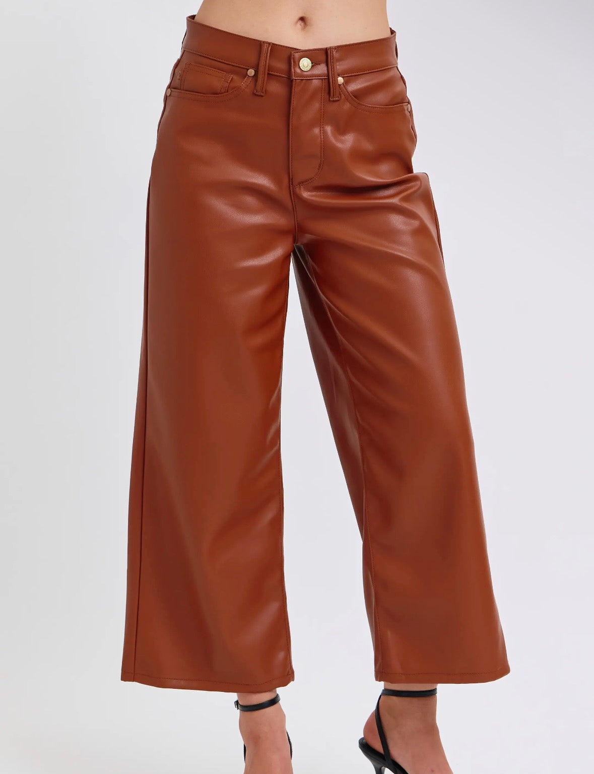 Camel Cropped Faux Leather Pant