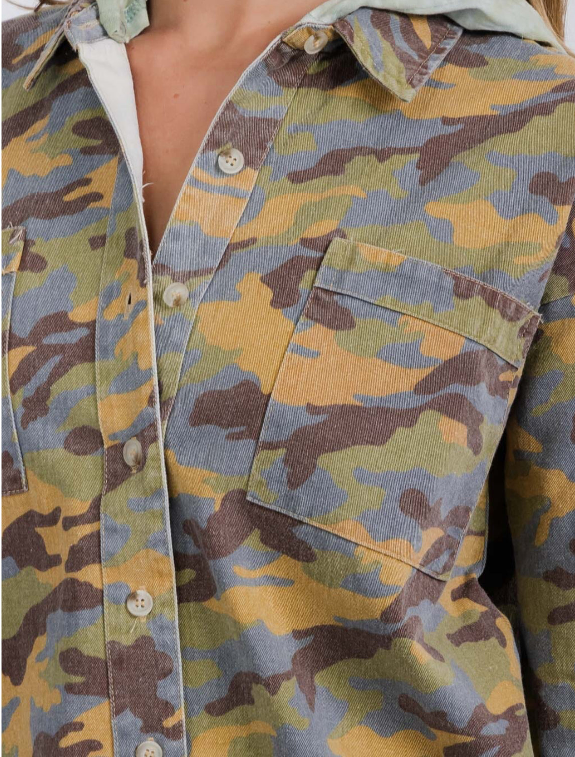 Camo Hooded Button Up