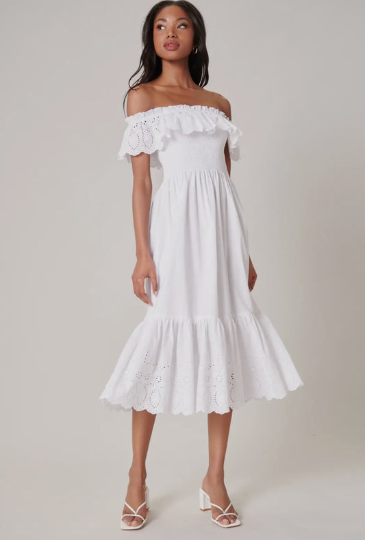 Esmeralda Smocked Eyelet Midi Dress