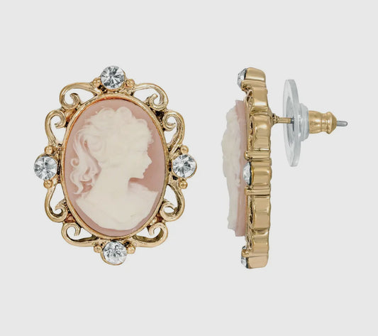 Oval Angel Pink Cameo Crystal Button Studs