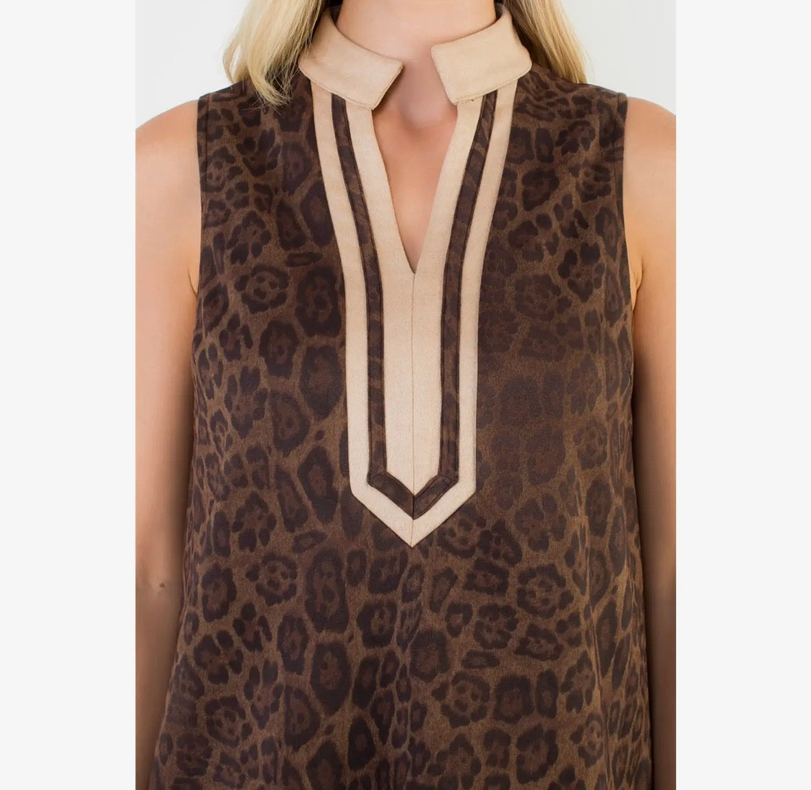 Sleeveless Suede Leopard Dress