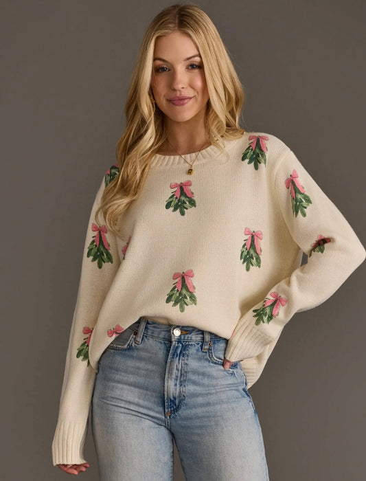 Ivory Tree + Pink Bow Sweater
