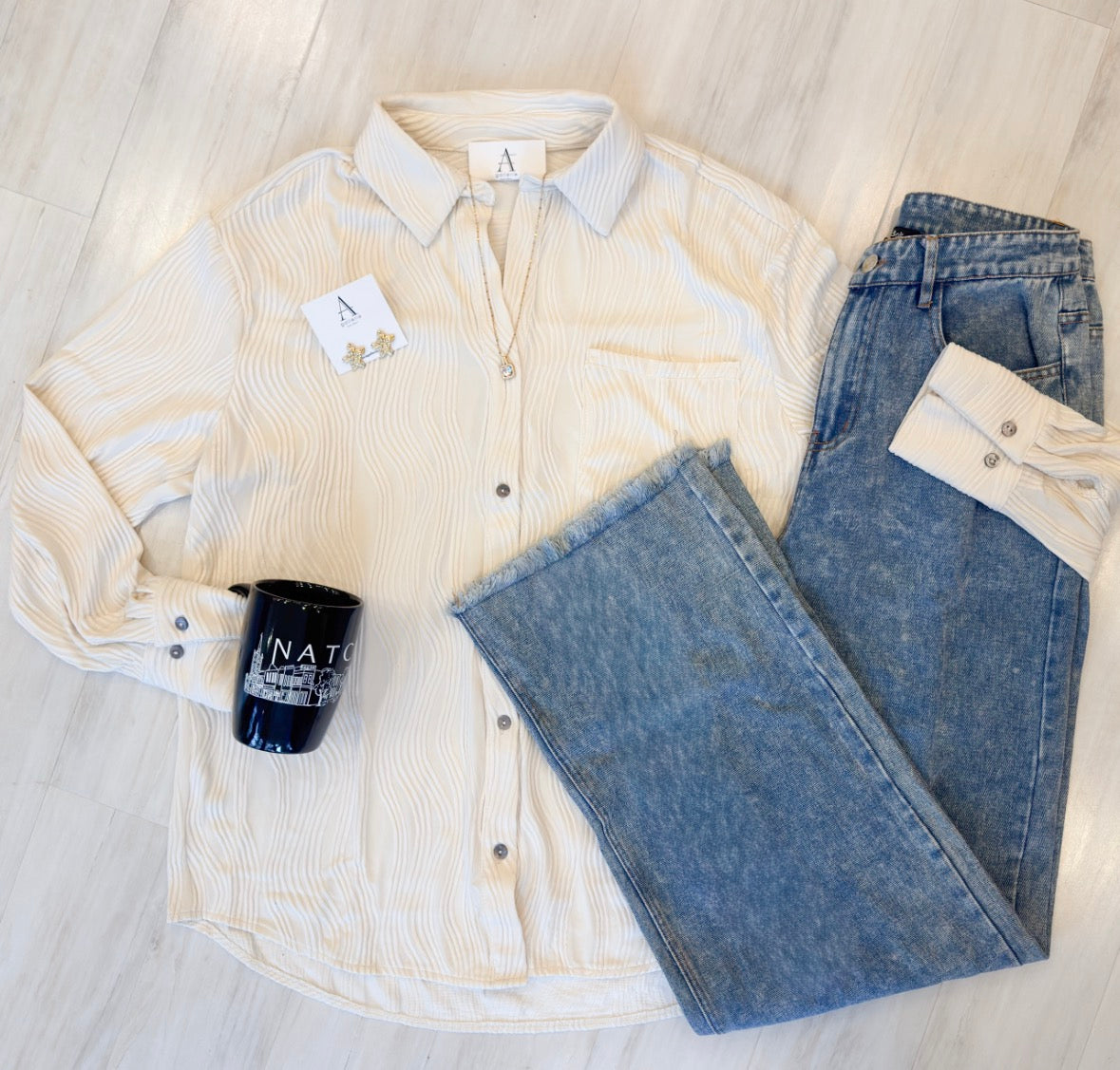 Ivory Textured Button Up