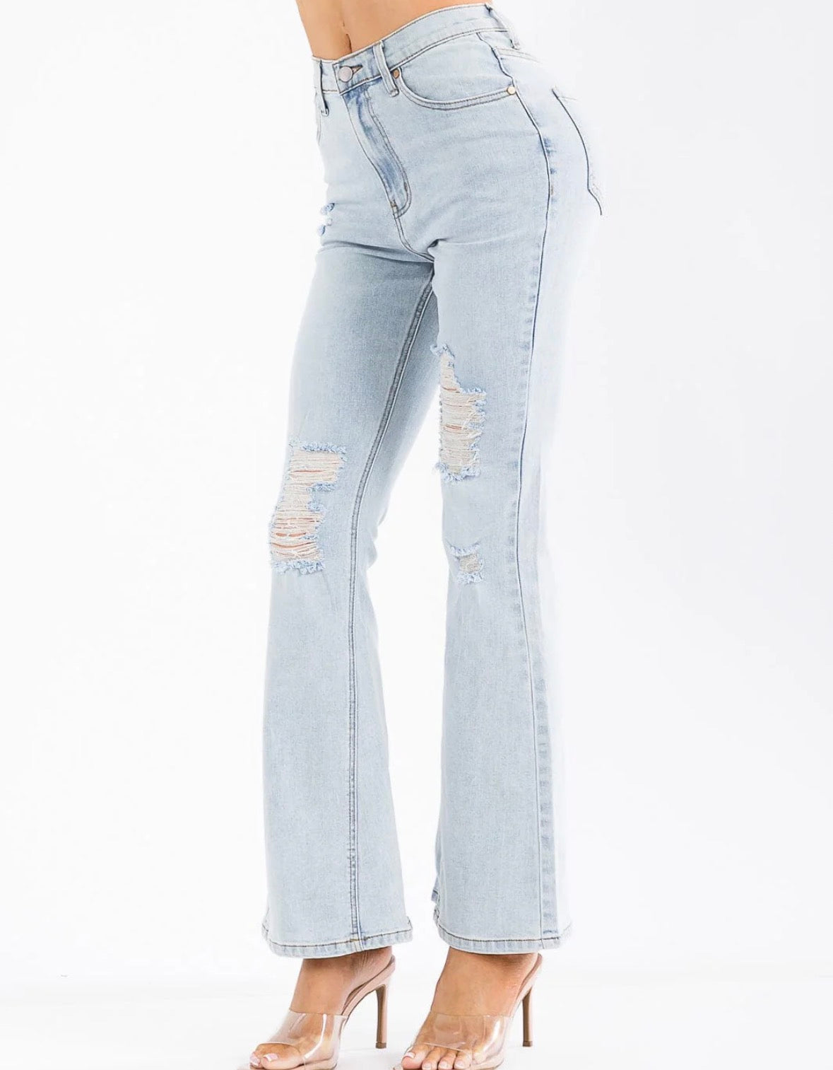 Distressed Light Wash Flare Jeans