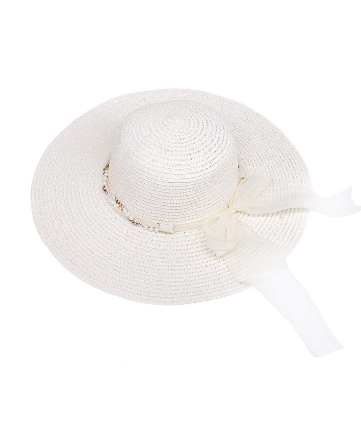 Chiffon Pearl Ribbon Sun Hat