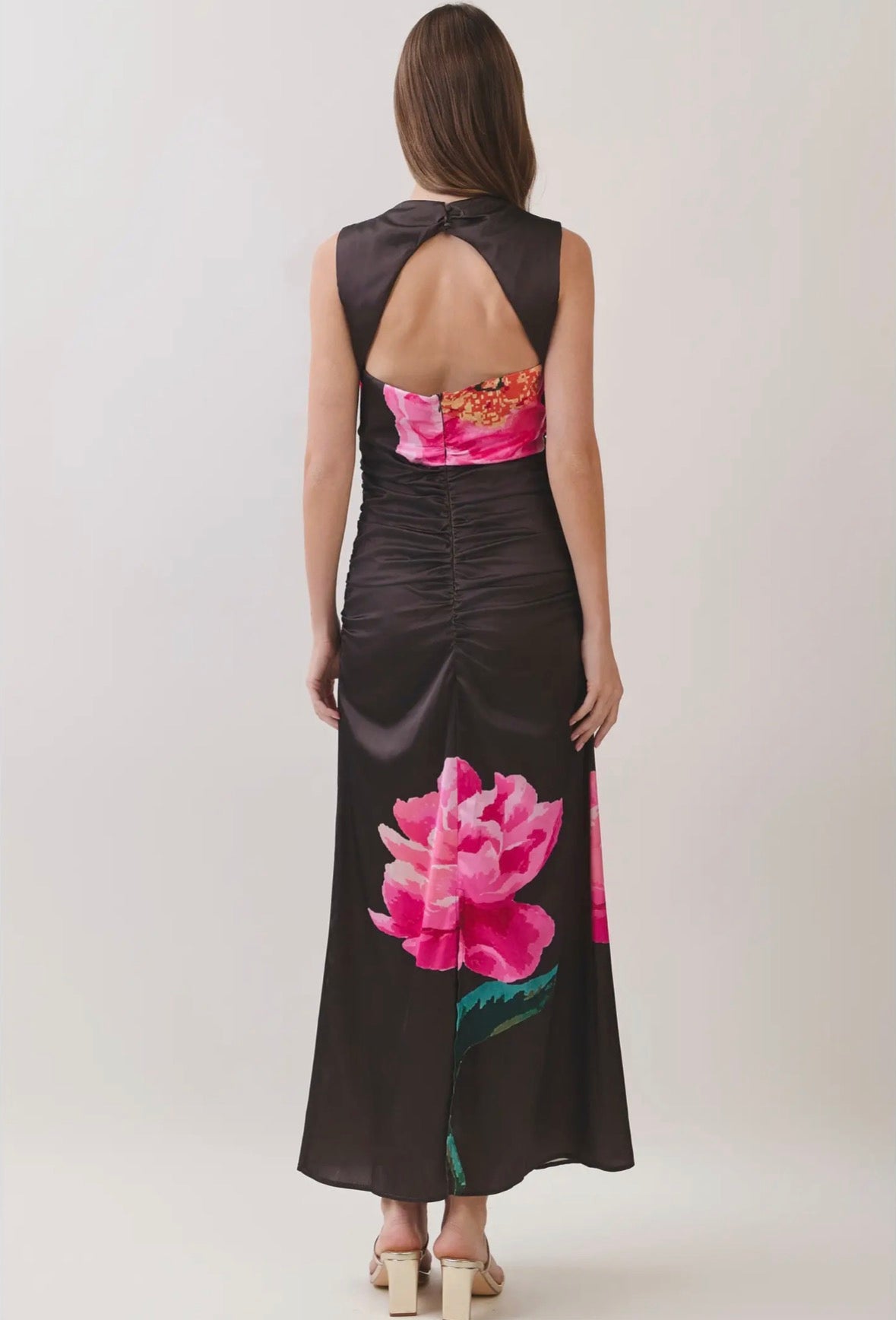 Bold Floral Ruched Maxi Dress