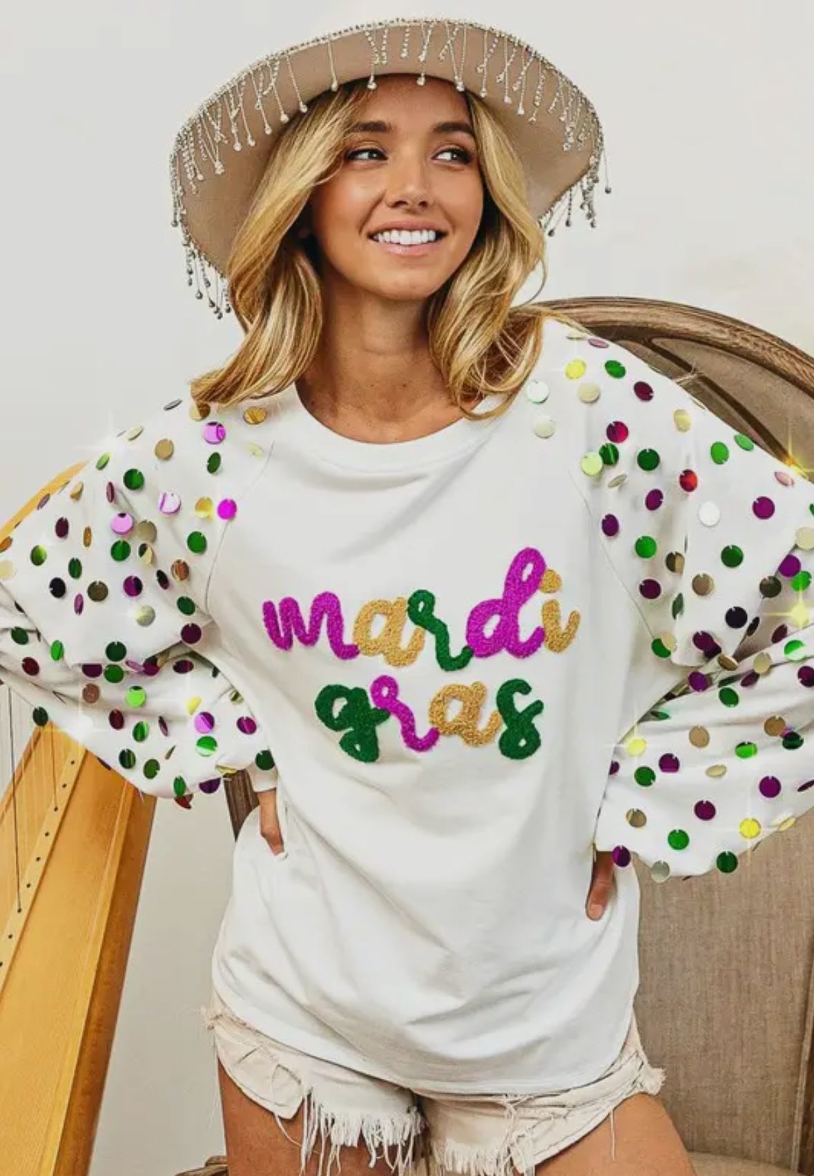 Mardi Gras Sequin Sleeve Pullover