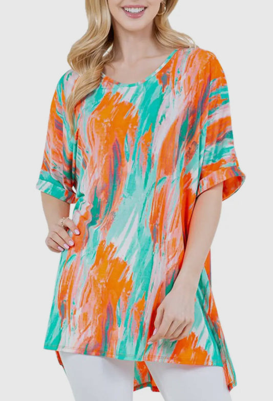 Green & Orange Abstract Tunic Top