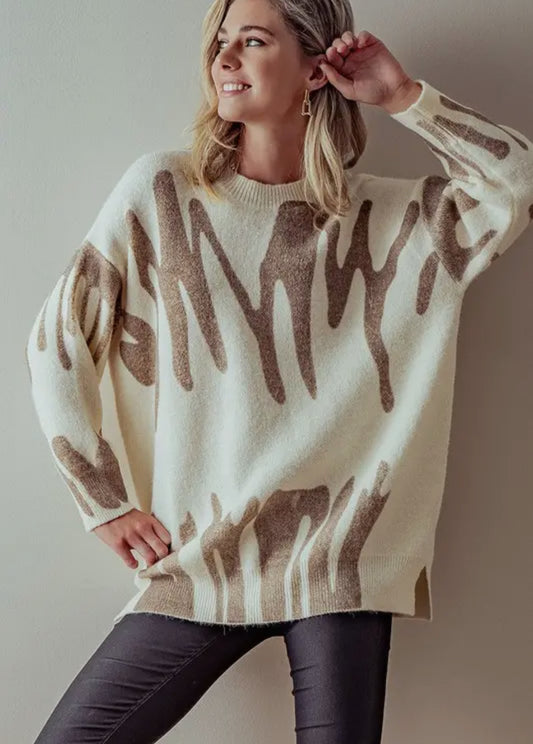 Scribble Print Drop Shoulder Sweater