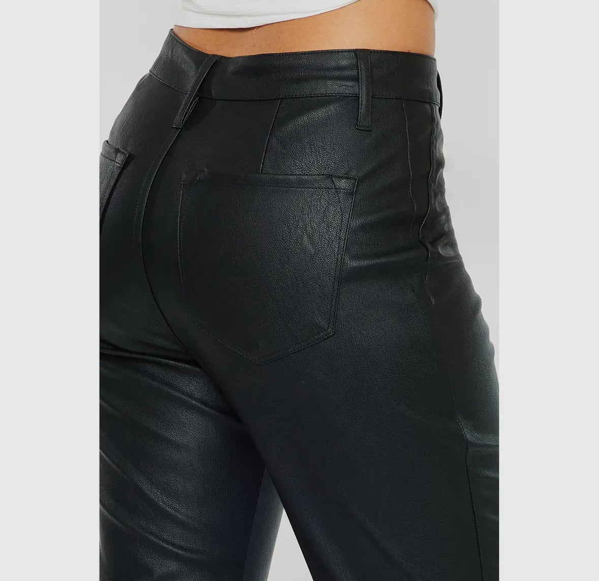 Black Faux Leather Split Front Boot Cut Jean