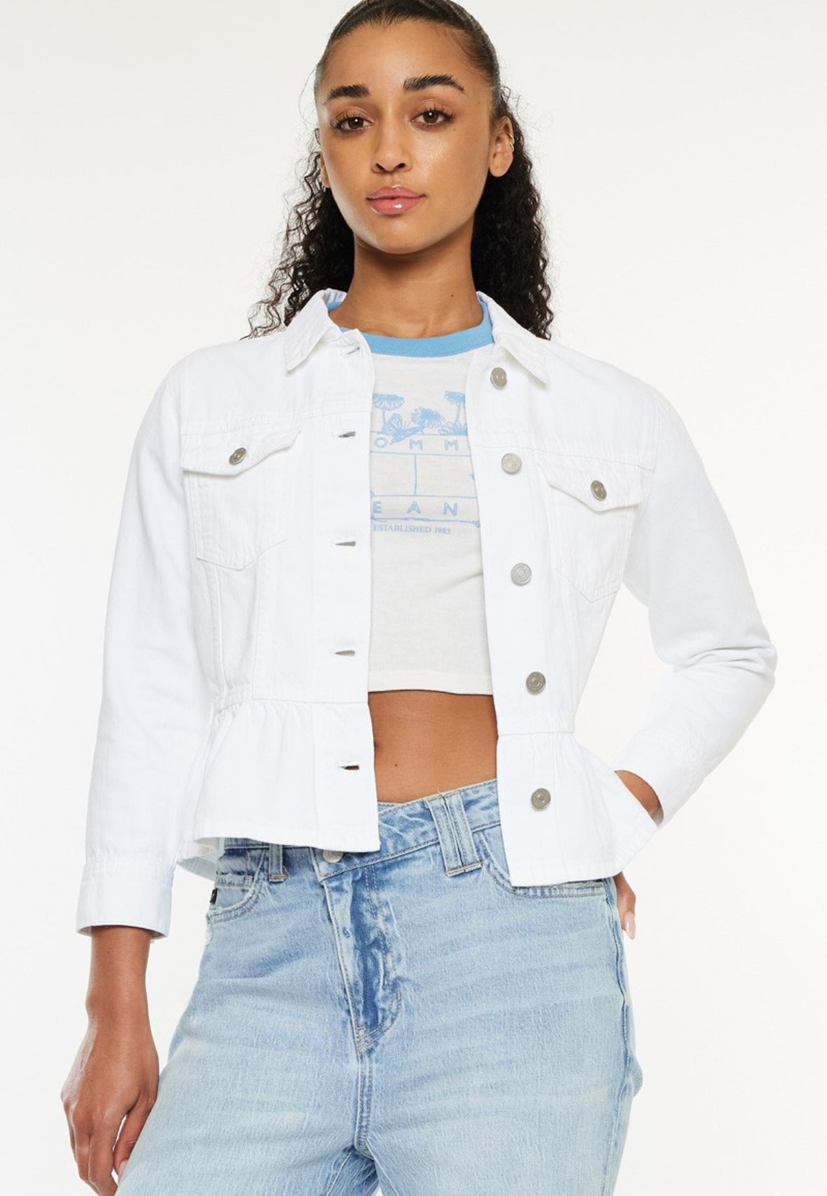Classic Fit White Peplum Jacket