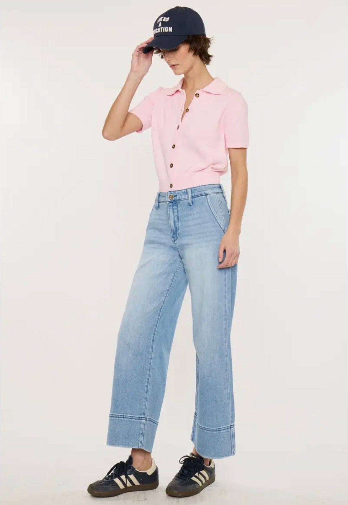 High Rise Cropped Wide Cuff Jean