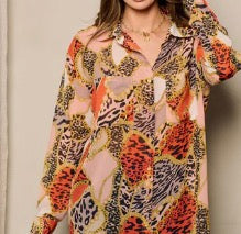 Long Animal Print Geo Button Up