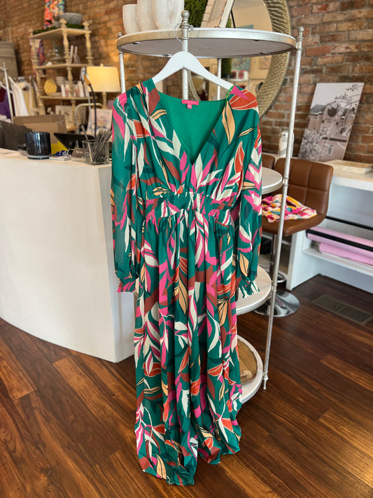 Fall Green Printed Woven Maxi Dress