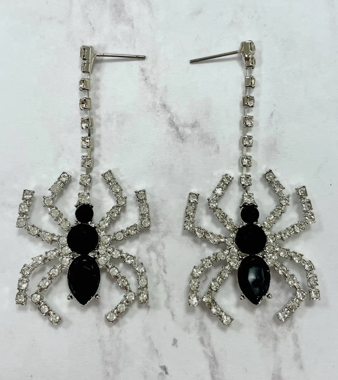 Rhinestone & Black Spider Earrings