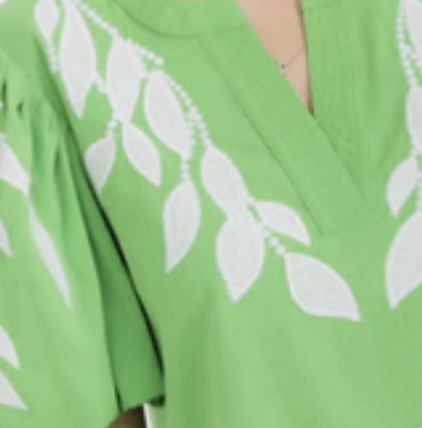 Green Embroidered Puff Sleeve Blouse