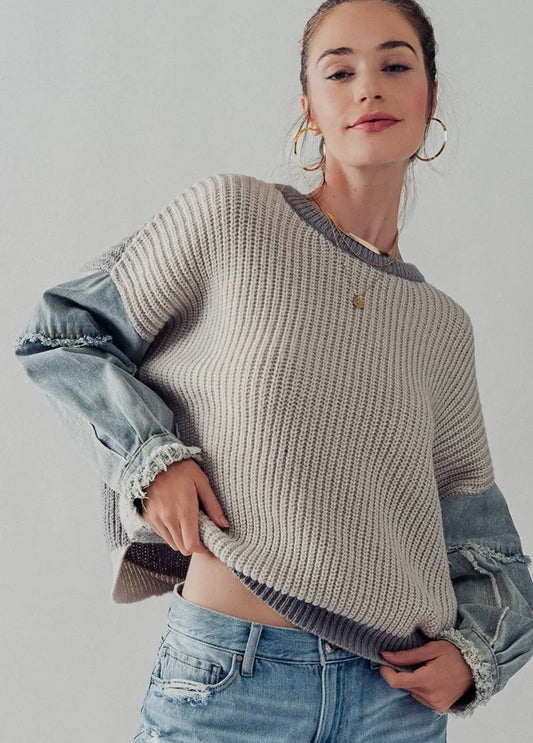 Denim Accent Sleeve Sweater