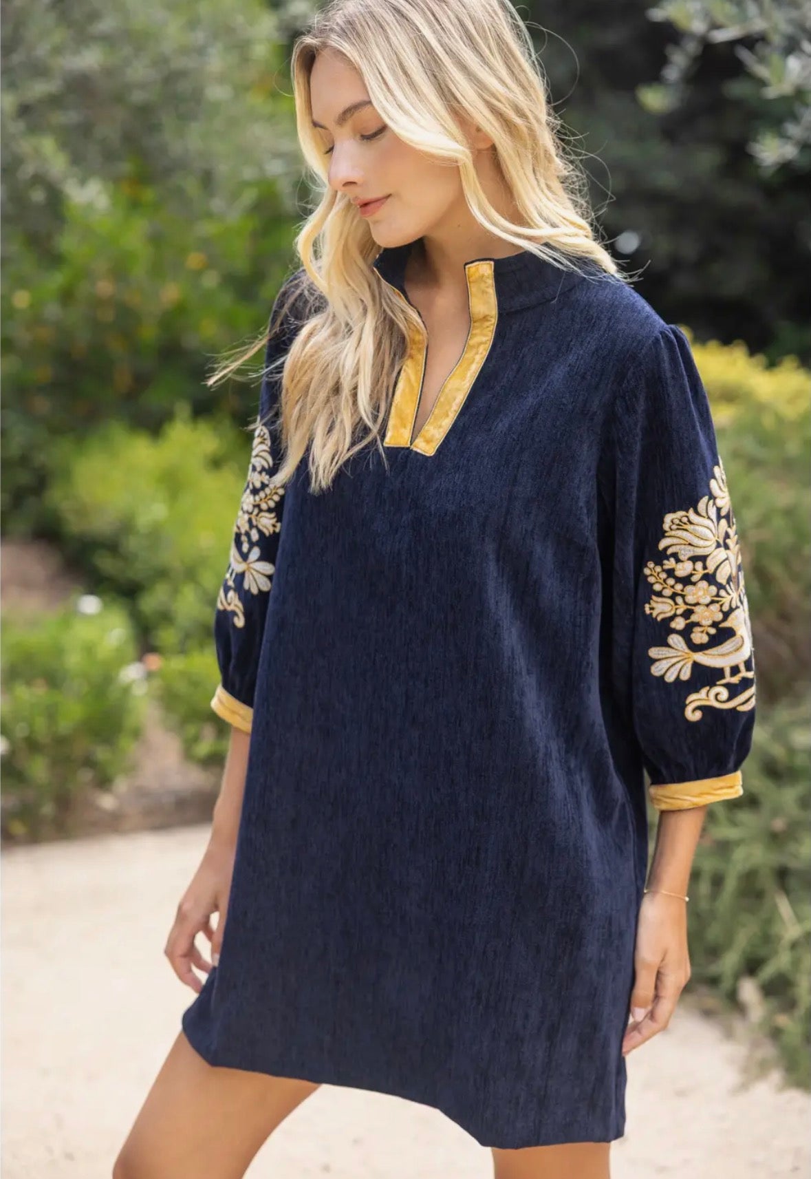 Midnight Gold Embroidered Velvet Dress