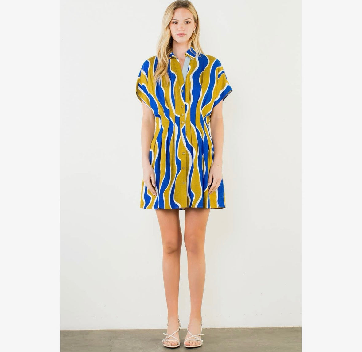Cinched Waist Wavy Stripe Dress