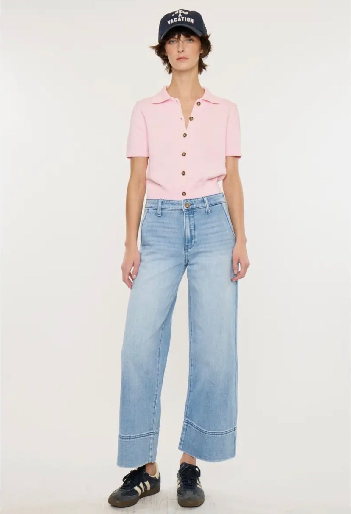 High Rise Cropped Wide Cuff Jean