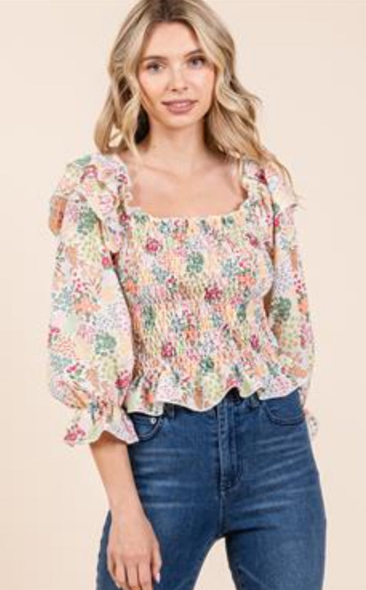 Floral Smocked Peplum Top