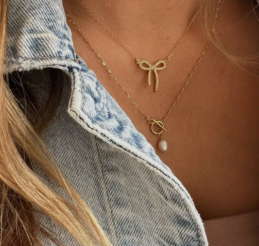 Bow Ribbon CZ Necklace