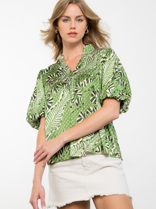 Green Leaf Puff Sleeve Top