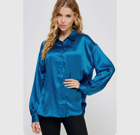 Teal Studded Satin Blouse