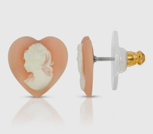 Pink Cameo Heart Post Studs