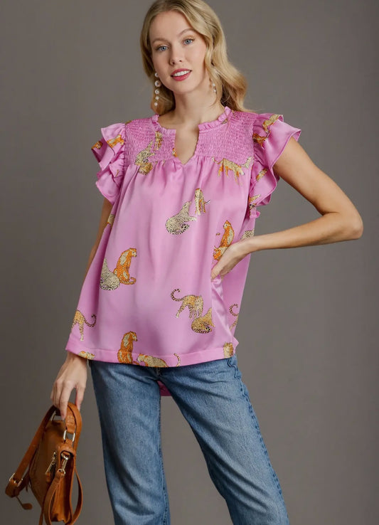 Cheetah Boxy Cut Ruffle Top