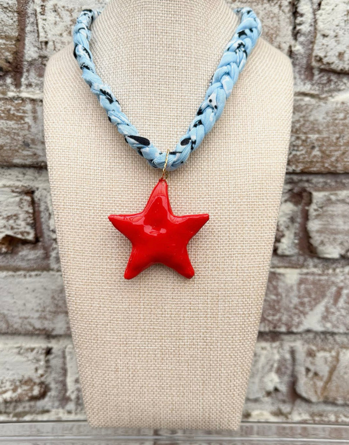 Chunky Red Star and Powder Blue Bandana Necklace
