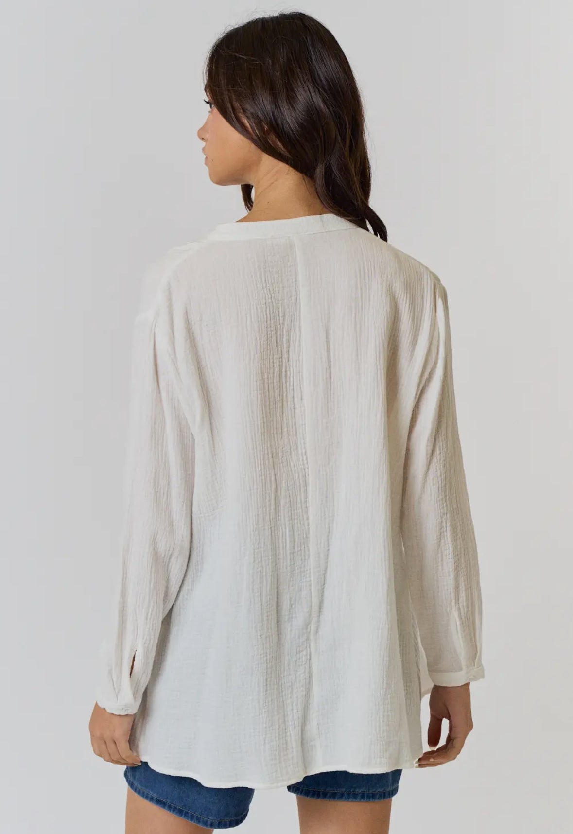 Gauze Off White Pleat Front Top