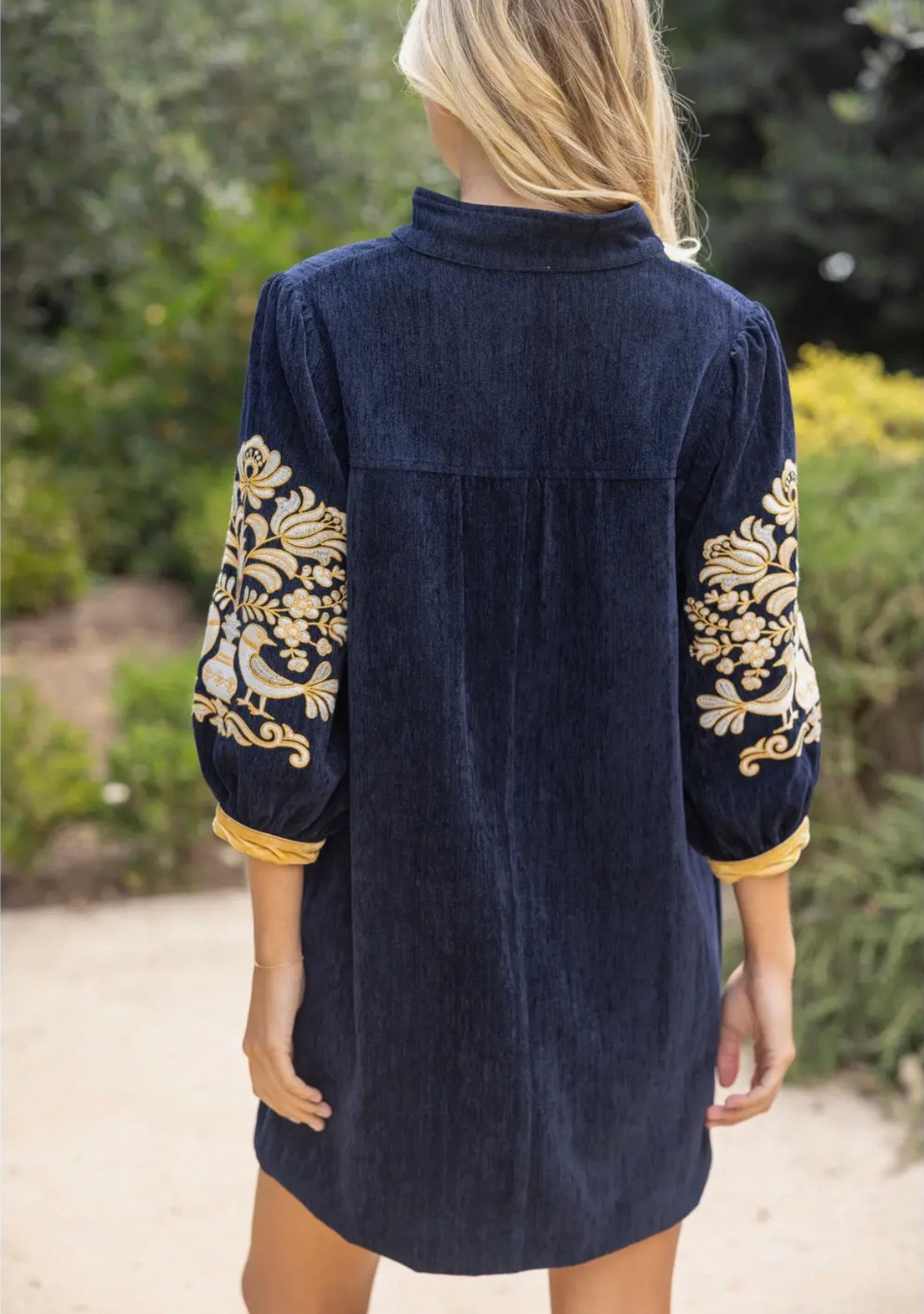 Midnight Gold Embroidered Velvet Dress