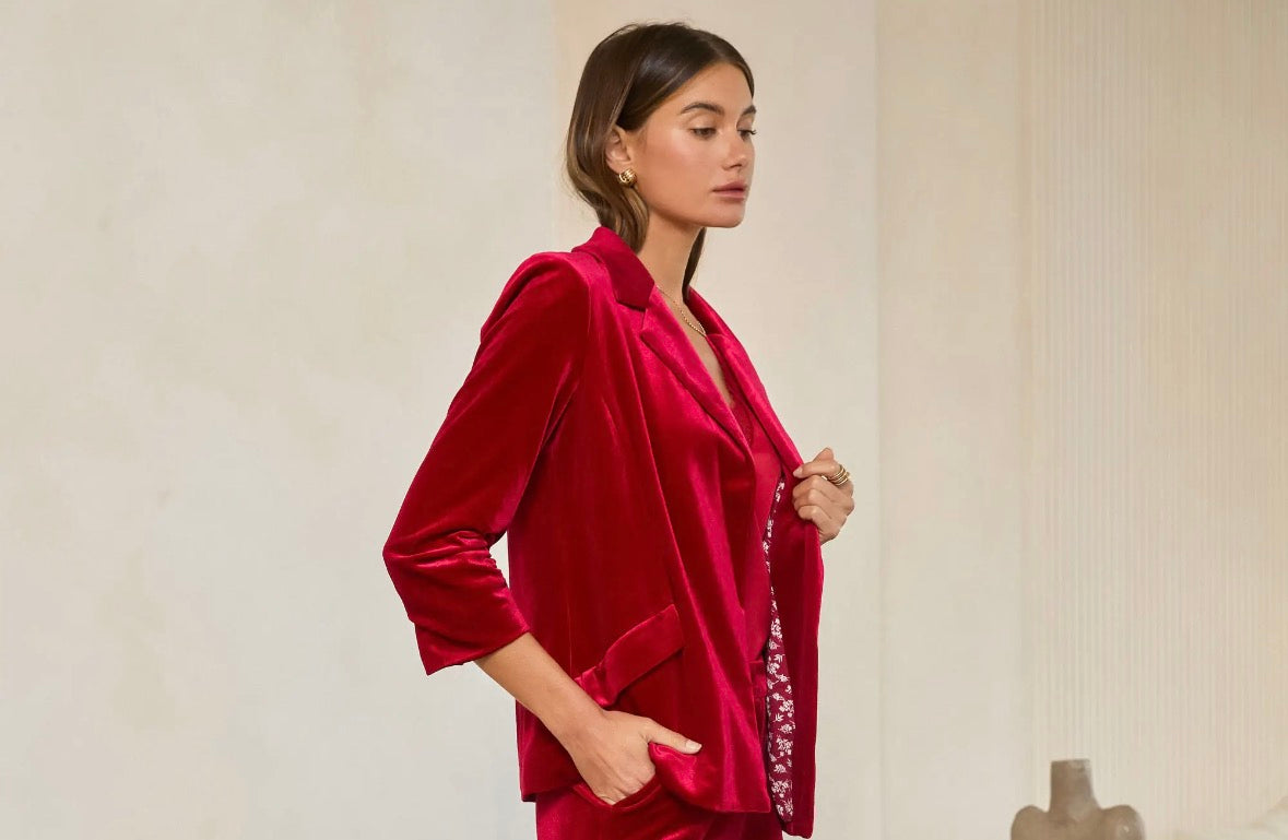 Red Velvet Ruched Blazzer
