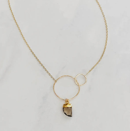 Smokey Quartz Double Circle Necklace