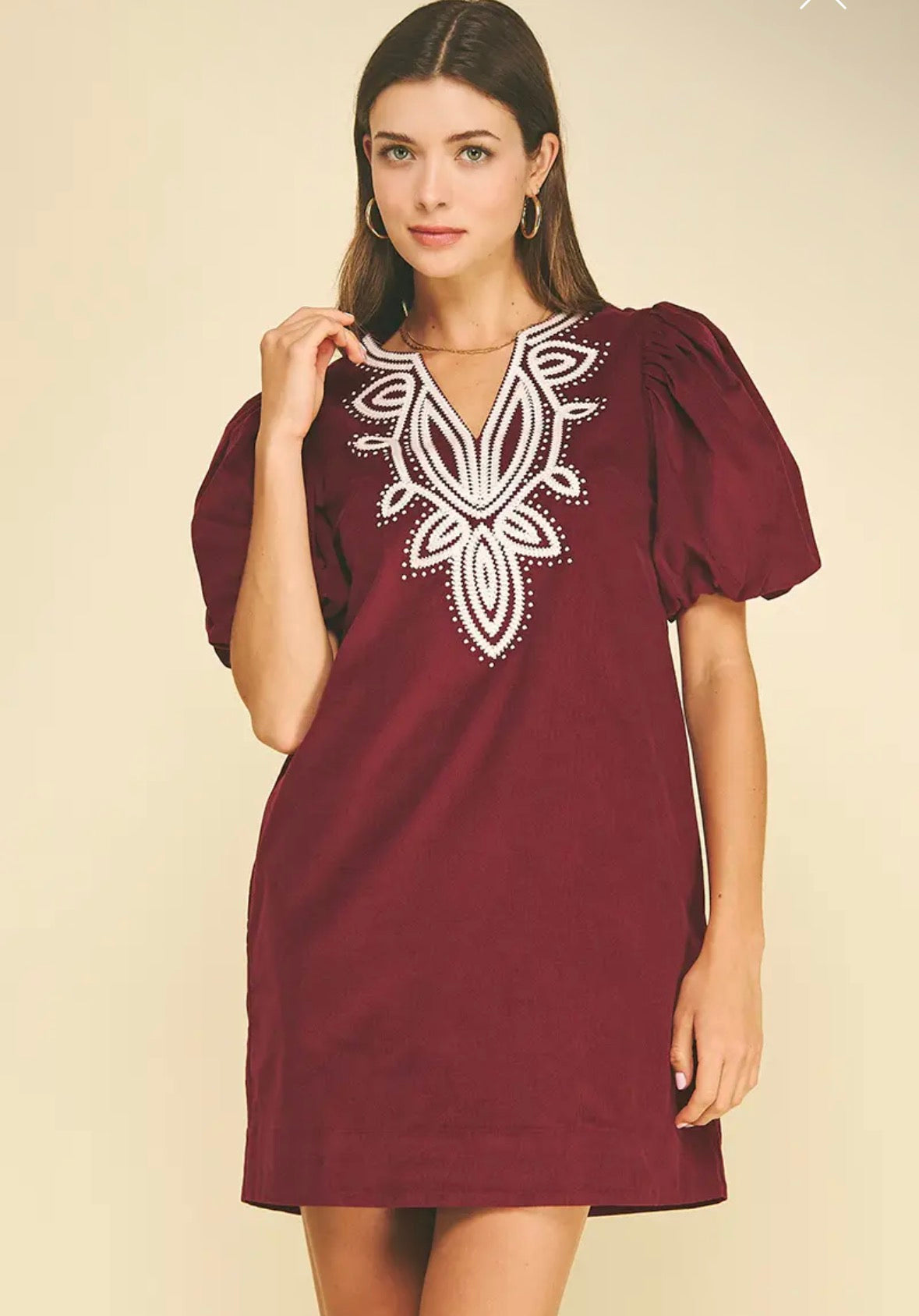 Corduroy Embroidered Maroon Dress