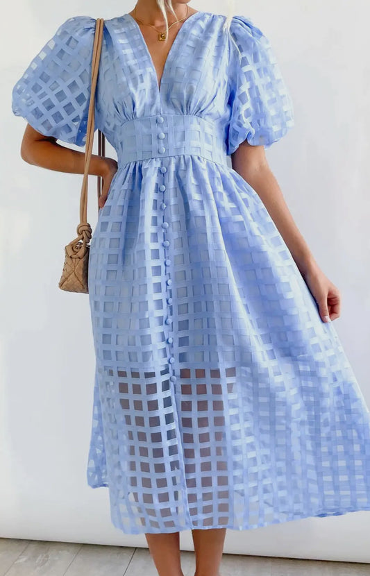 Baby Blue Lattice Print Dress