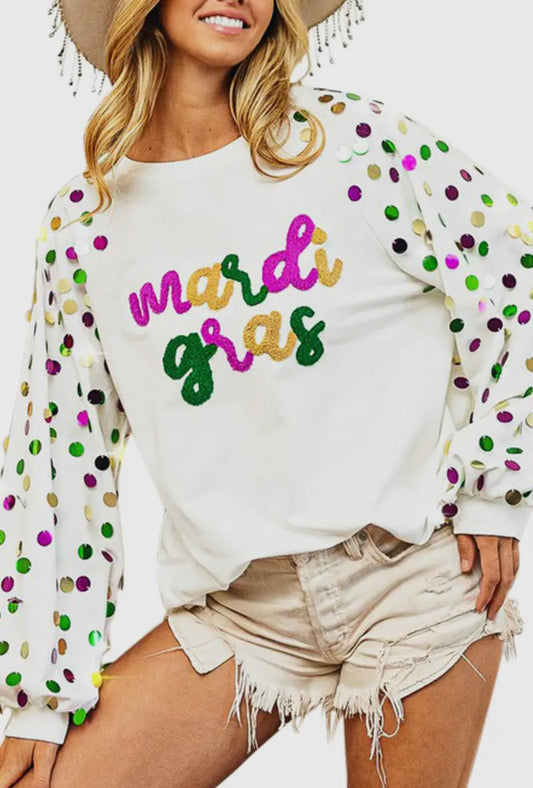 Mardi Gras Sequin Sleeve Pullover