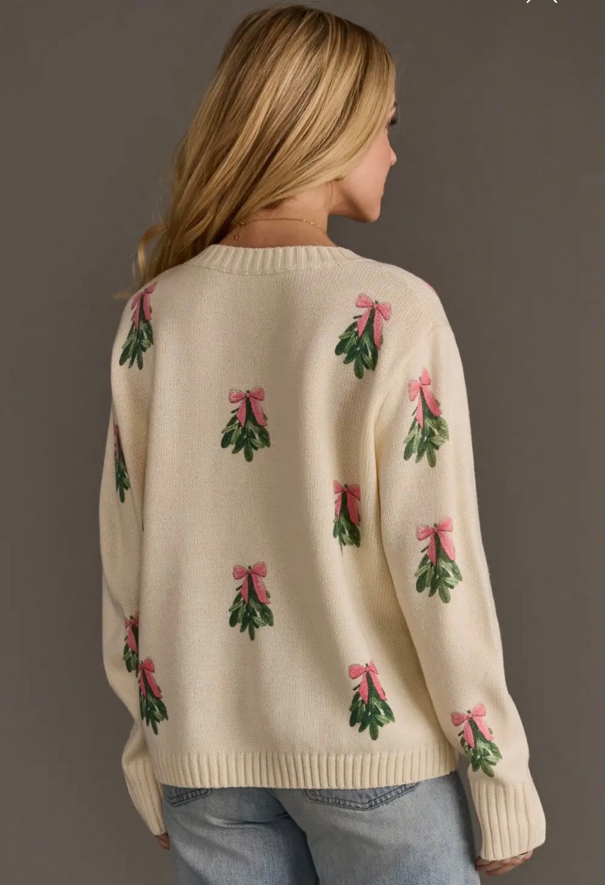 Ivory Tree + Pink Bow Sweater