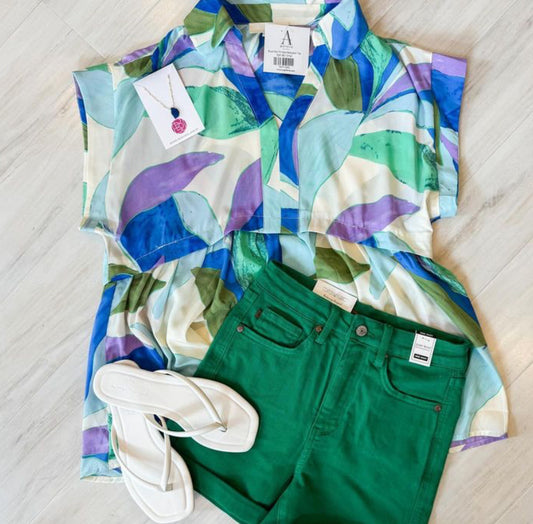 Blue Mix Printed Babydoll Top
