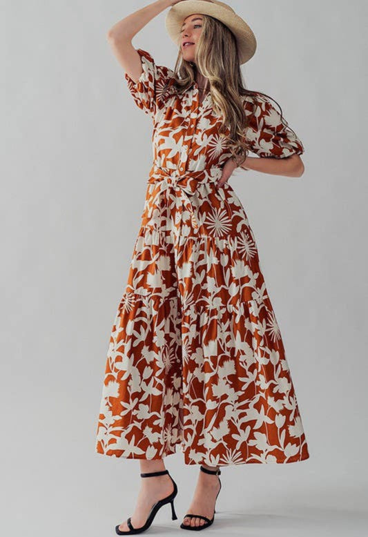 Rust Long Floral Dress