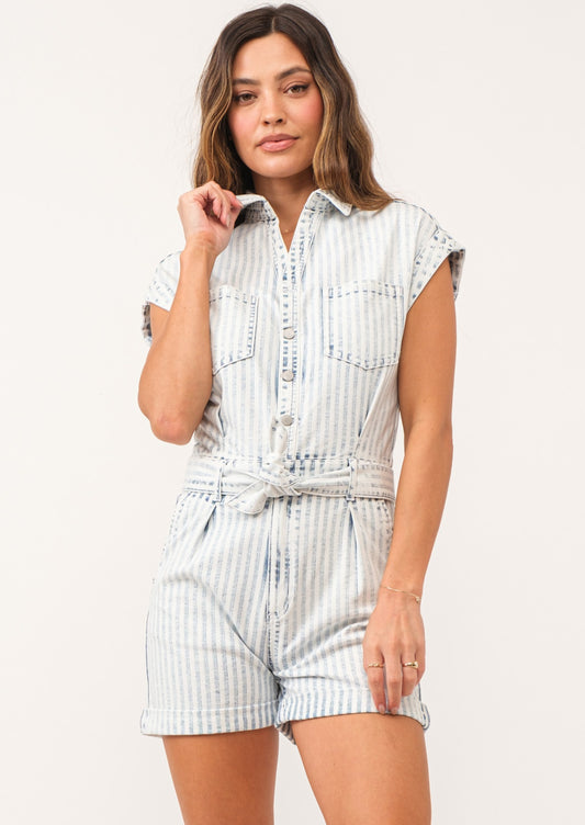 Marley Railroad Striped Denim Romper