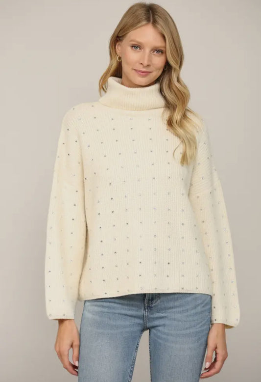 Rhinestone Embellished Turtle Neck