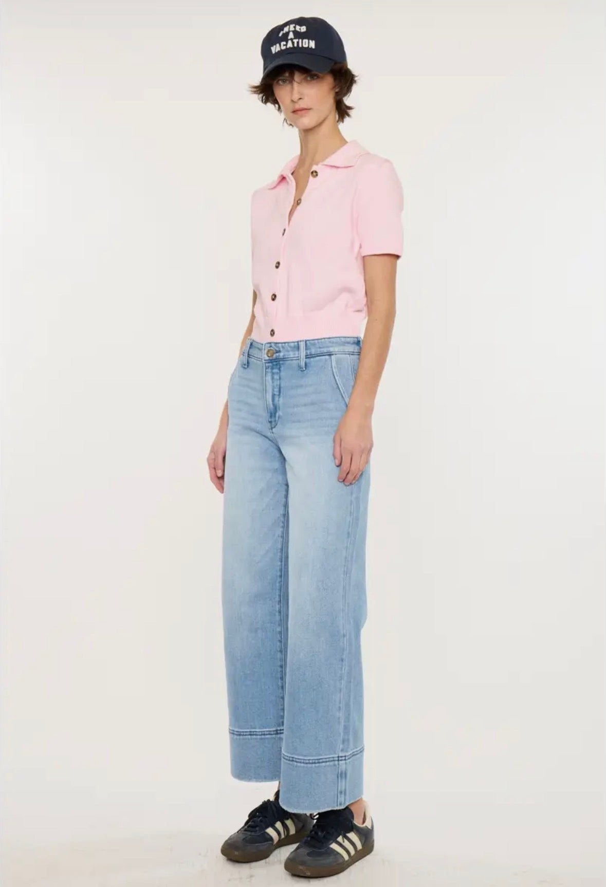 High Rise Cropped Wide Cuff Jean