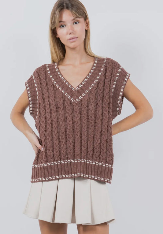 Contrast Stitching Knitted Sweater Vest