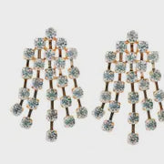 White Rhinestone Tassel Earrings