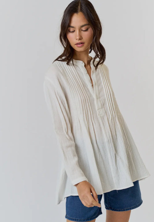Gauze Off White Pleat Front Top