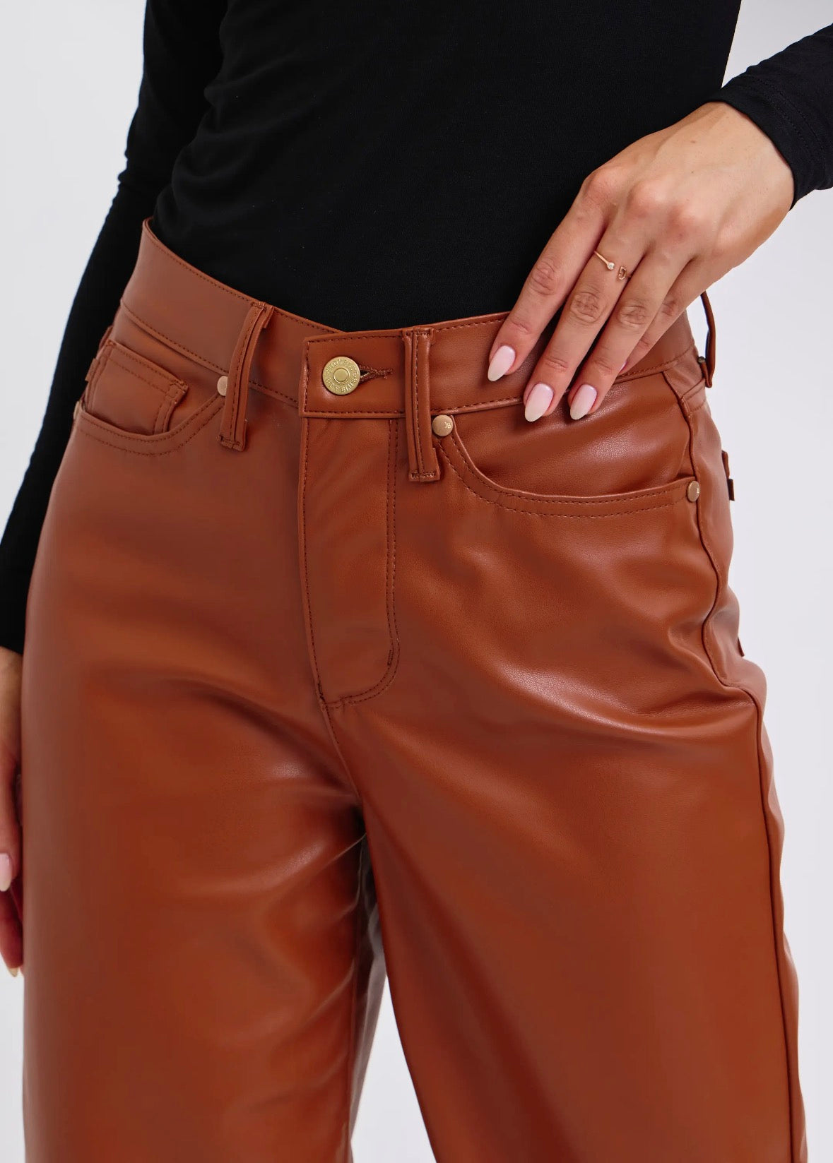 Camel Cropped Faux Leather Pant