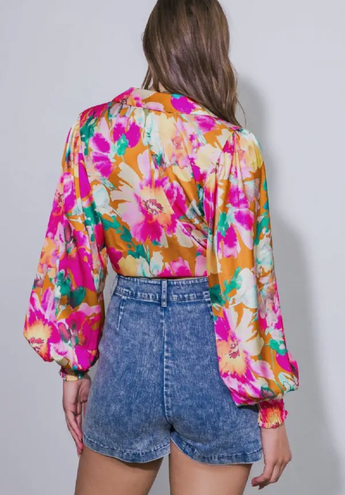 Floral Satin Tie Cropped Top