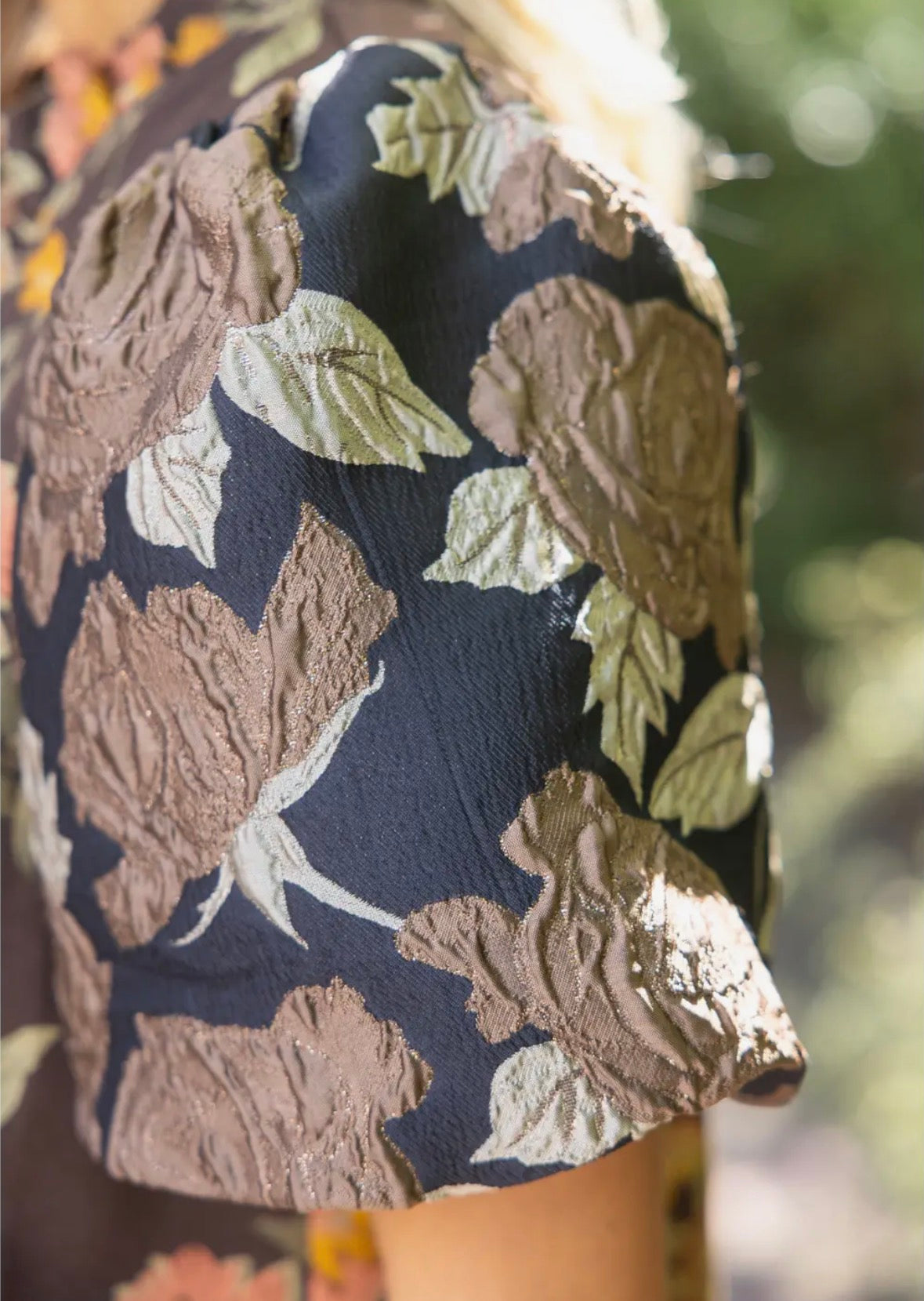 Mixed Media Brown Bubble Sleeve Dress
